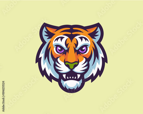 vibrant stylized tiger face emblem bold colorful illustration modern design art graphic logo wildlife predator animal fierce gaze powerful aesthetic