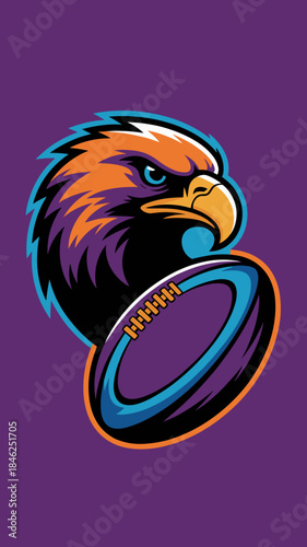 Vivid modern eagle head mascot logo with fierce expression in dynamic style, vibrant colors, sleek design, sharp details, and bold outlines, perfect for sports teams, gaming, branding, merchandise, an