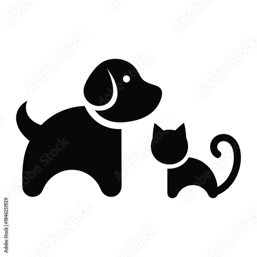 Black silhouette icon of a dog and cat together on a white background