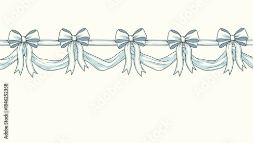Decorative Blue Ribbon Bows and Swags Border - Elegant Festive Illustration