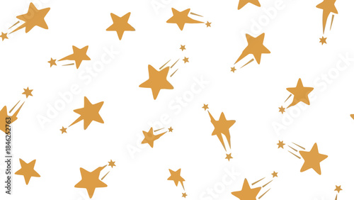 Golden Shooting Stars Seamless Pattern on White Background - Vector Illustration