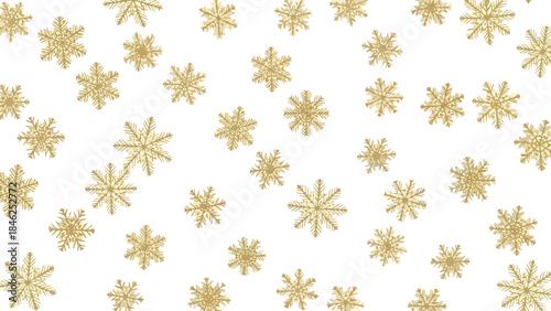Golden Snowflakes Falling on White Background, Festive Christmas Winter Holiday Seamless Pattern