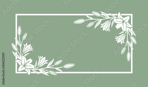 Elegant Sage Green Frame with White Lily Floral Corner Accents Design