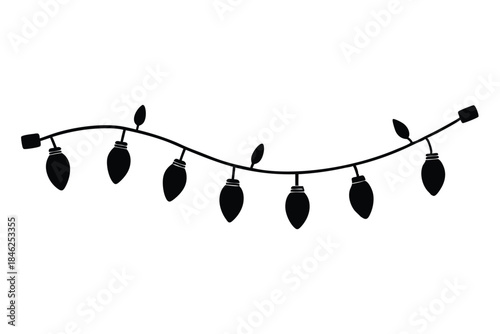 christmas lights line art silhouette vector illustration