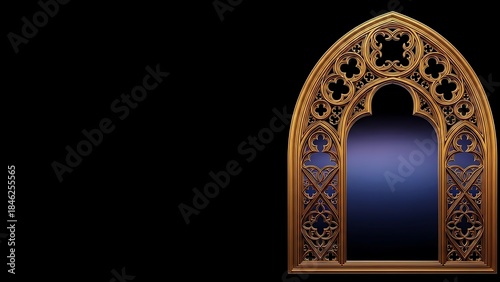 Ornate Gothic Archway with Intricate Golden Filigree and Dark Background.