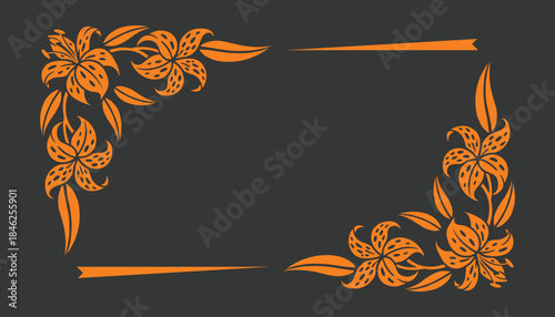 Floral Frame with Orange Tiger Lilies on Dark Background Illustration