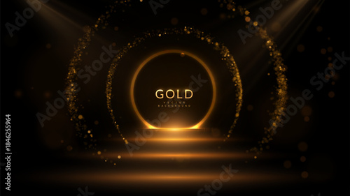 Prestige round award frame from glowing golden bokeh light. Elegant, ceremonial border for high achievement and honor, perfect for corporate recognition graphics, certificates, and award presentations