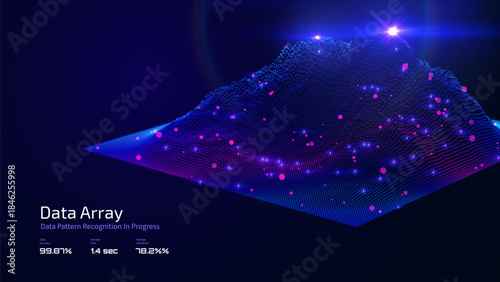 Futuristic cityscape with glowing blue violet data flow stream vector background. Cyberpunk metropolis background with digital network. AI and big data technology concept. Neon technology cityscape
