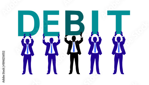 Debit Letter Concept with Human Figures Lifting Text