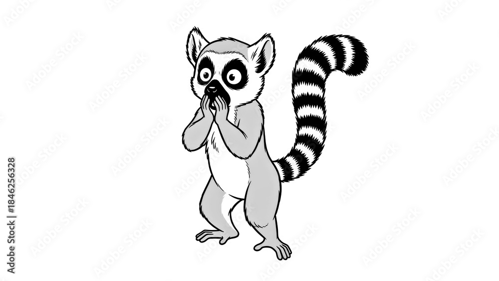 Naklejka premium Stylized Art Deco Lemur Character in Shock Pose with Geometric Exclamation Mark Tail