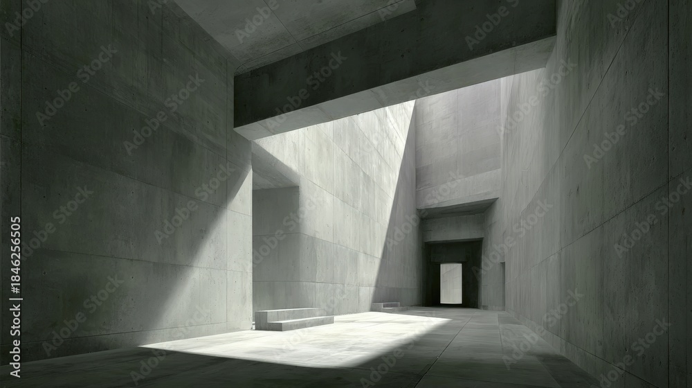 Fototapeta premium Stark geometric concrete interior space illuminated by dramatic natural light