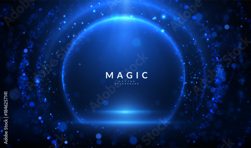 Round frame of blue bokeh lights for modern corporate awards. This tech-inspired border is perfect for digital certificates, employee achievement graphic, and innovation awards in the tech and finance