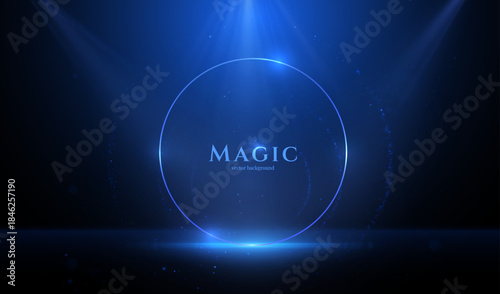Round frame of blue bokeh lights for modern corporate awards. This tech-inspired border is perfect for digital certificates, employee achievement graphic, and innovation awards in the tech and finance