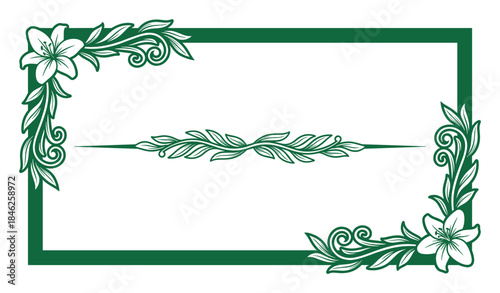 Green Floral Frame with Lily Accents for Invitations or Certificates