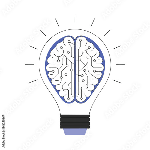 Creative brain illustration: Idea lightbulb with artificial intelligence and innovative thinking concept