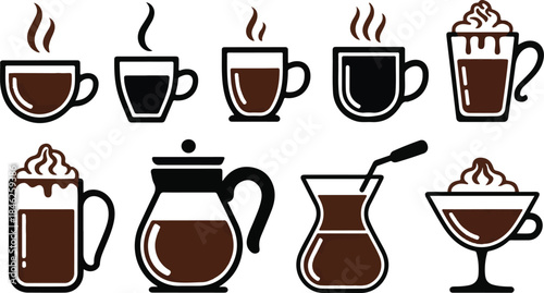 Collection of Coffee Cups and Mugs in Various Styles