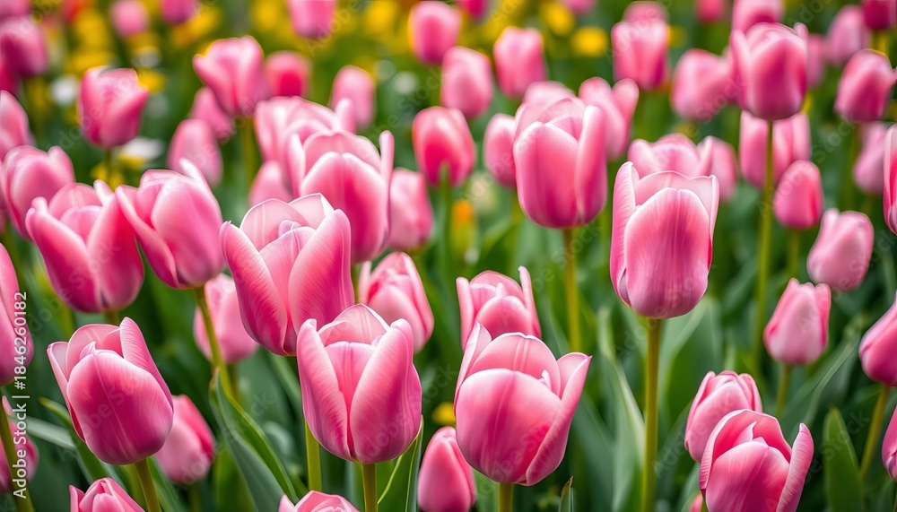 Obraz premium Soft pink tulips in full bloom, vibrant spring backdrop, detail, bloom