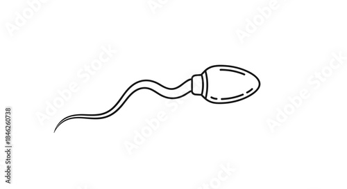 A simple black and white line art icon of a single sperm cell, representing fertility, reproduction, and human biology.