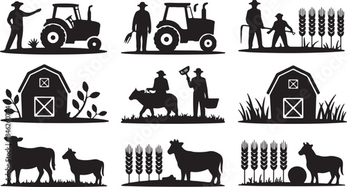 Farm Silhouettes Collection of Farmers and Animals