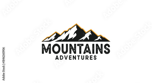 A vintage-style logo for mountain adventures featuring rugged mountain peaks with a textured font on a clean white background.