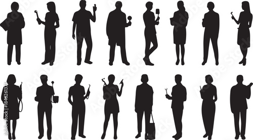 Silhouettes of diverse people in various poses and outfits