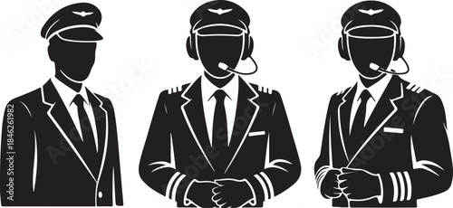 Silhouettes of Pilots in Uniform with Headsets