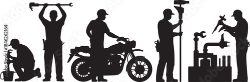 Silhouettes of Workers Engaged in Various Industries