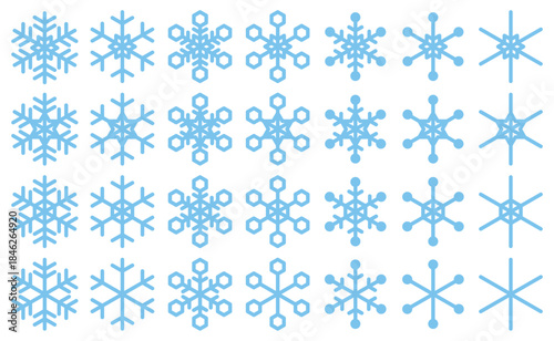 様々な形の雪の結晶アイコンのベクターイラストセット