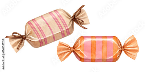 Two Wrapped Candies Watercolor isolated on a transparent background