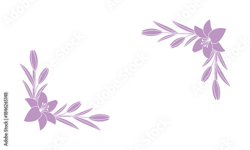 Lilac Floral Corner Design with Flowers and Leaves Isolated on White Background Decoration