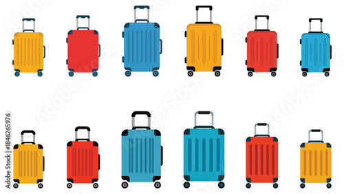 Colorful travel suitcase icons set for luggage and tourism
