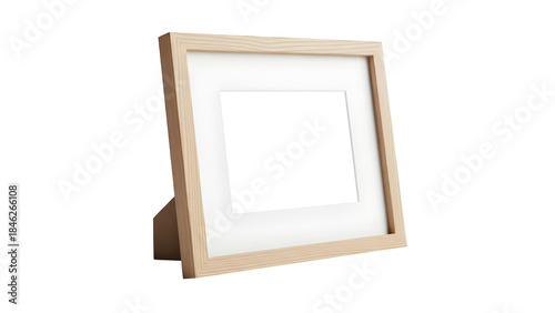 Vertical composition: Blank wooden photo frame with thick mount board.
