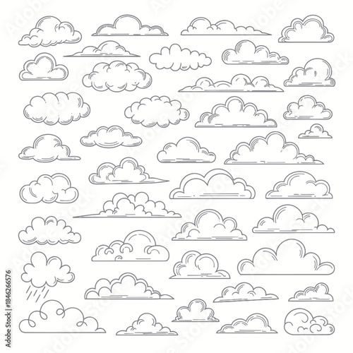 Collection of HandDrawn Cloud Illustrations for Weather and Design.
