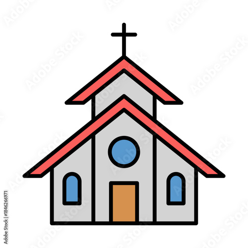 church building with red roof and cross clip art preview