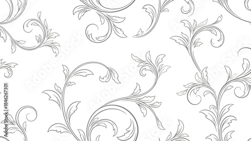 Elegant Floral Scroll Vector Seamless Pattern with Delicate Swirls and Leaves