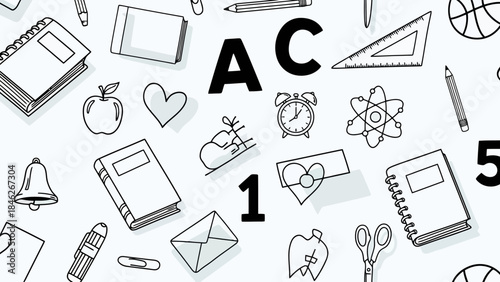 Seamless Pattern of School Supplies and Educational Icons with Letters and Numbers