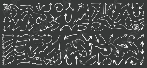 Hand Drawn Arrow Doodle Mega Set – Creative Direction Arrows, Curved Flow Lines, Sketchy Motion Paths, Abstract Navigation Symbols, Chalk Style White Vector Collection eps file 