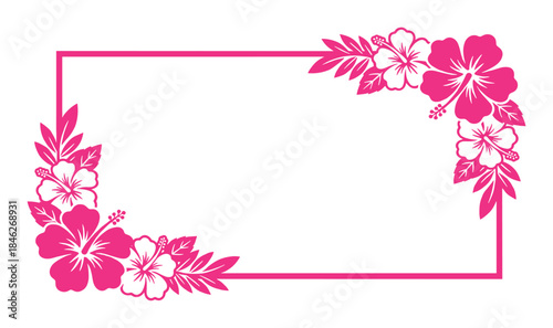 Hibiscus Flower Frame Design with Floral Accents, Isolated Vector Illustration on White