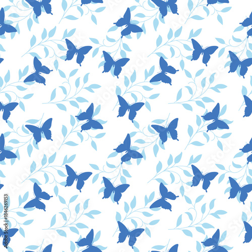 Leaves and Butterfly Vector Seamless Pattern design