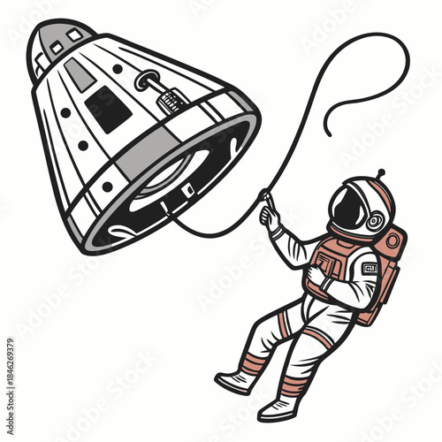 Astronaut floating near spacecraft exterior white space suit