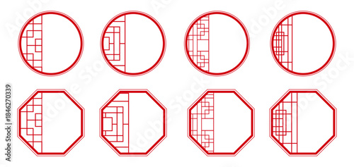 Chinese ornamental circle and octagonal frame border traditional asian pattern