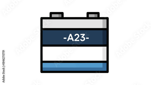 Stylized Battery Icon with -A23- Label, Flat Vector Illustration for Power Concepts
