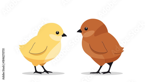 Two Adorable Stylized Chicks, One Yellow and One Brown, Standing Together