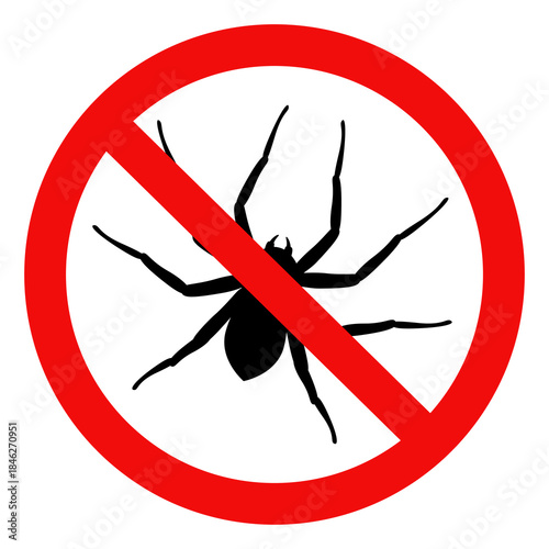 No Spider sign, Spider warning sign. Flat vector illustration isolated on white background