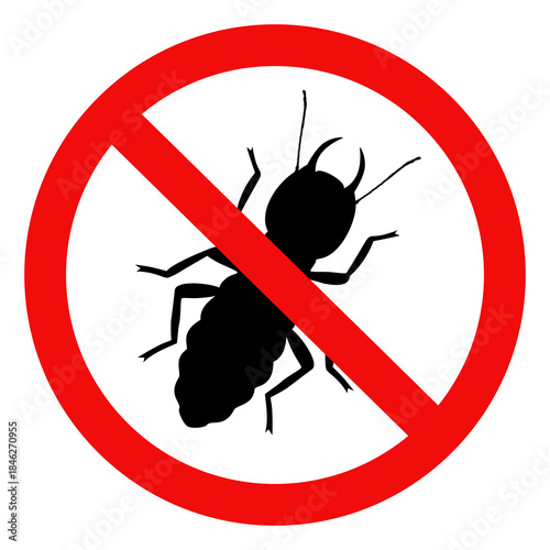 No Termite sign, Termite warning sign. Flat vector illustration isolated on white background
