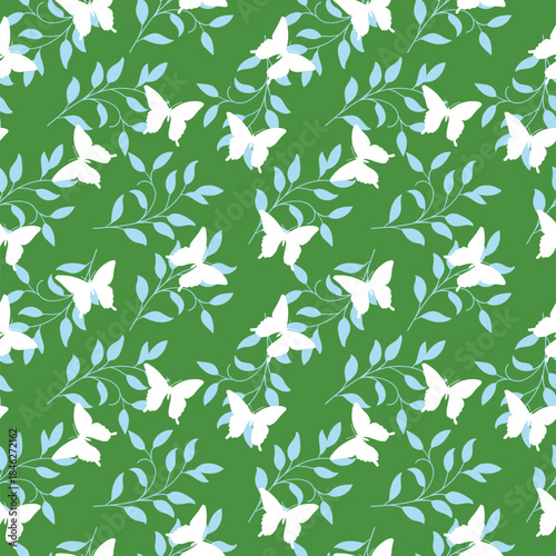 Leaves and Butterfly Vector Seamless Pattern design