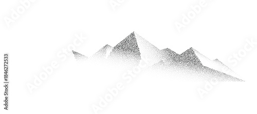 Stippled Mountain Range, Black and White Dot Art Landscape, Vector art