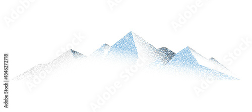 Stippled Mountain Range Illustration with Gradient Blue Color, Halftone Mountain Design