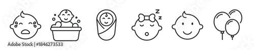 Baby thin line icon set. Web minimal editable stroke icons