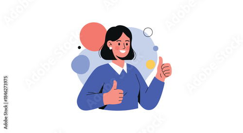An optimistic and friendly woman with short hair gives a double thumbs-up, conveying support, excellent feedback, and well-done.